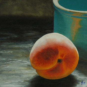 Apricot with Blue Crock an Oil Painting by J L Fleckenstein